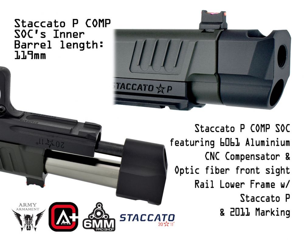 Army Armament R611-2A Staccato P New Version with Comp GBB Pistol - Black