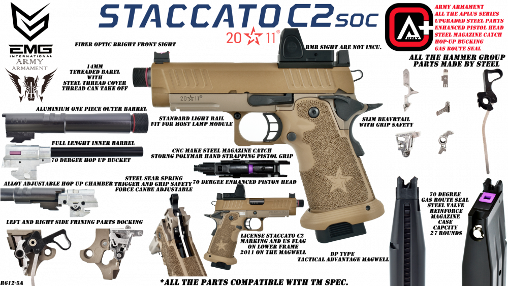 Army Armament R612-5A Staccato 2011 C2 Compact T8 Pistol - Tan
