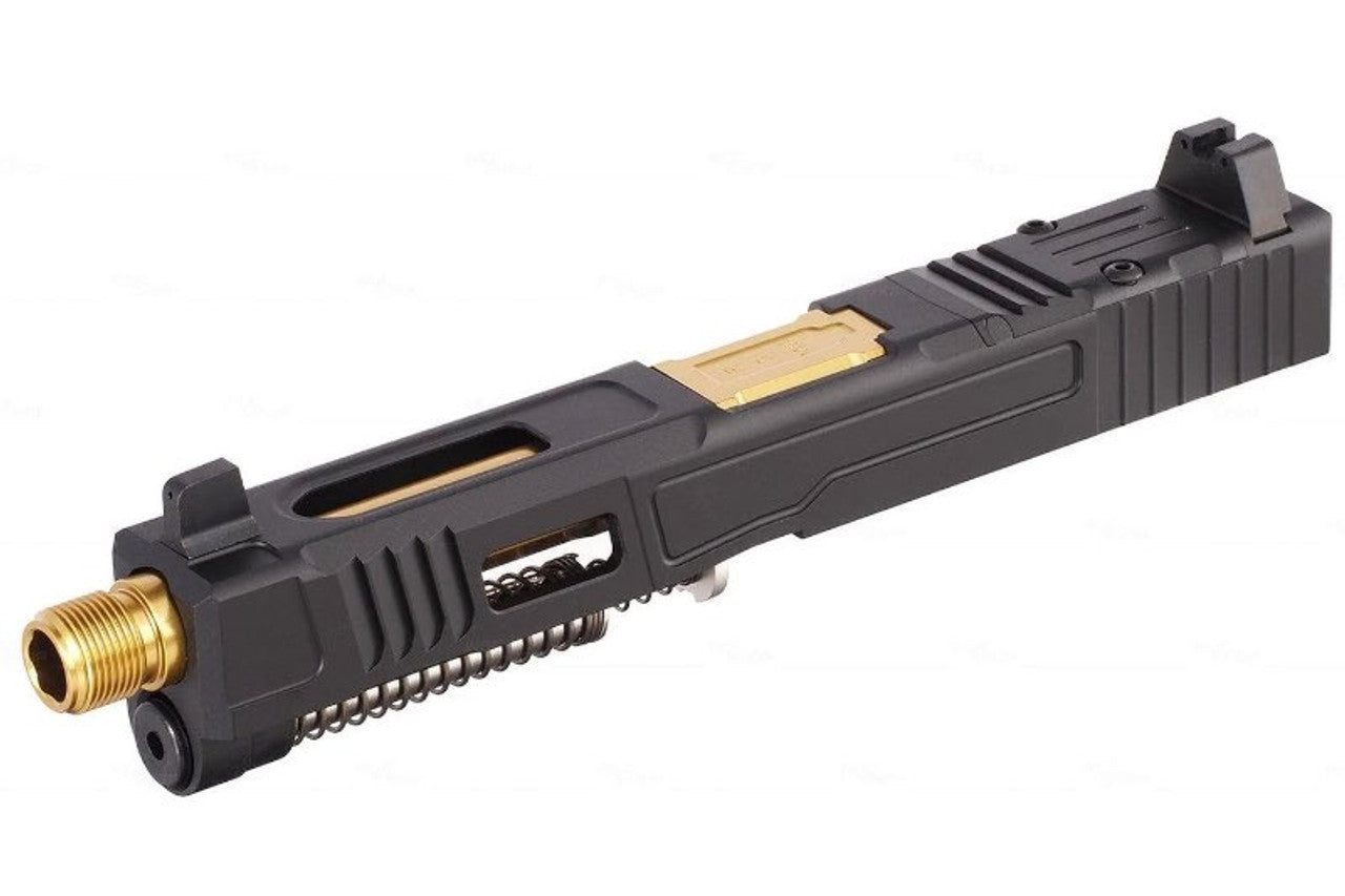 VFC Fowler Industries MKII Glock 17 Gen 5 GBB Complete Aluminium Upper Slide Set - Black/Gold