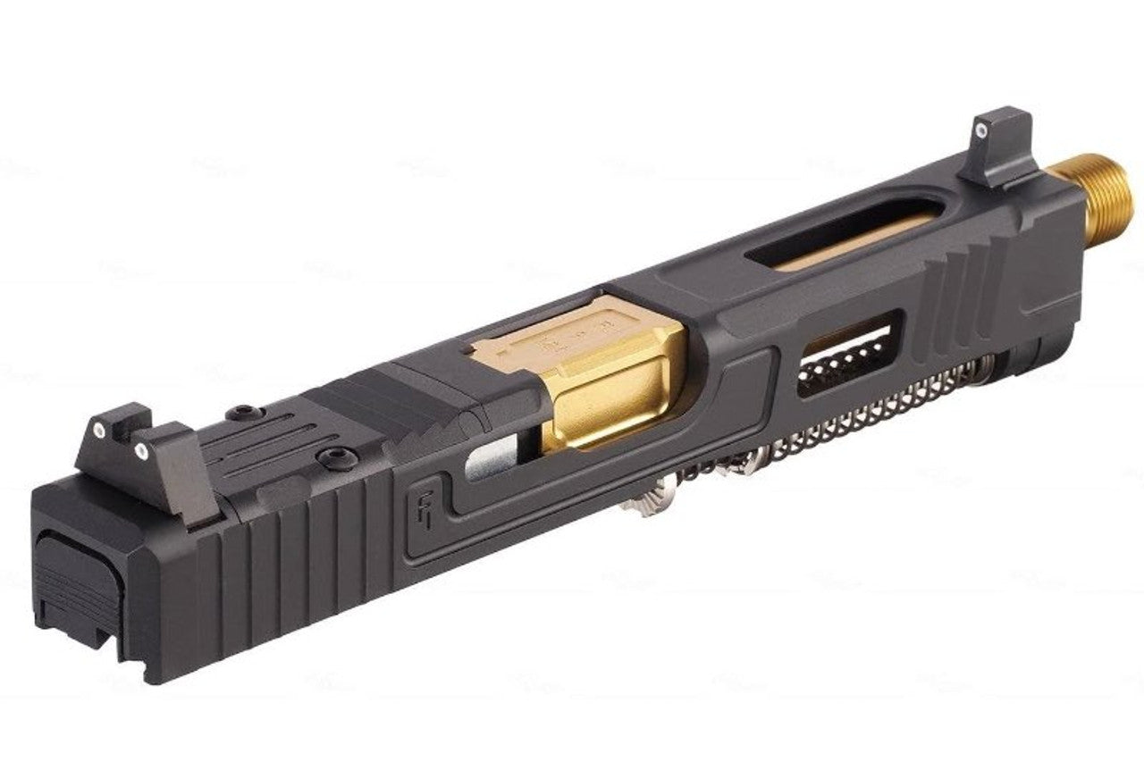 VFC Fowler Industries MKII Glock 17 Gen 5 GBB Complete Aluminium Upper Slide Set - Black/Gold