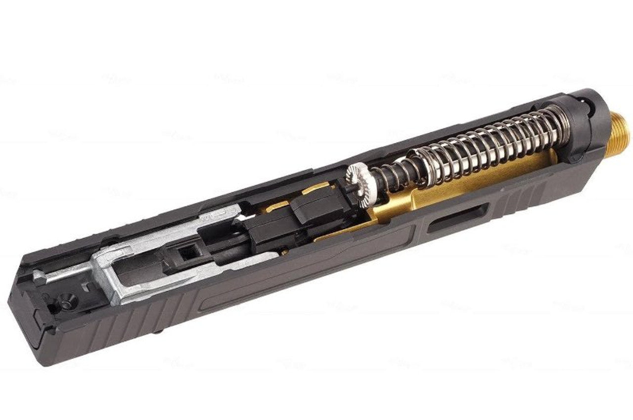 VFC Fowler Industries MKII Glock 17 Gen 5 GBB Complete Aluminium Upper Slide Set - Black/Gold