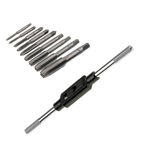 10pc Hand Tap Set Screw Thread Taps T-Wrench Reamer M3-M12 Twist Drill Bit Kit-0