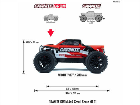 Arrma Granite GROM 4wd MT 1/18 RTR Mega with Lipo Battery and USB Charger - Black/Red-17