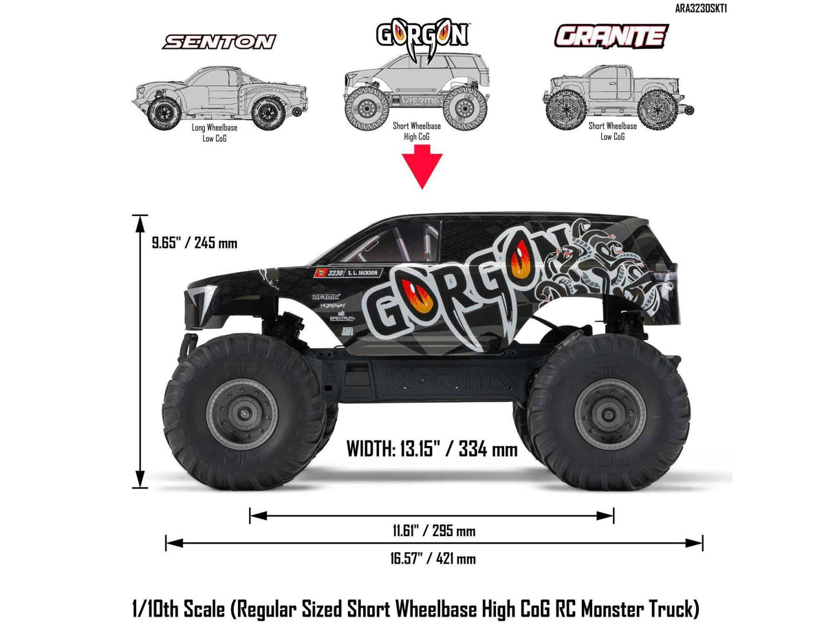 Arrma Gorgon 2wd MT 1/10 Ready-To-Assemble Kit w/8.4v/Chg - Gunmetal-23