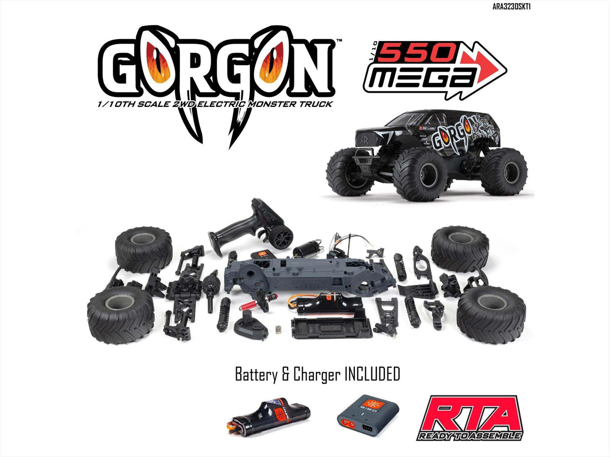 Arrma Gorgon 2wd MT 1/10 Ready-To-Assemble Kit w/8.4v/Chg - Gunmetal-25