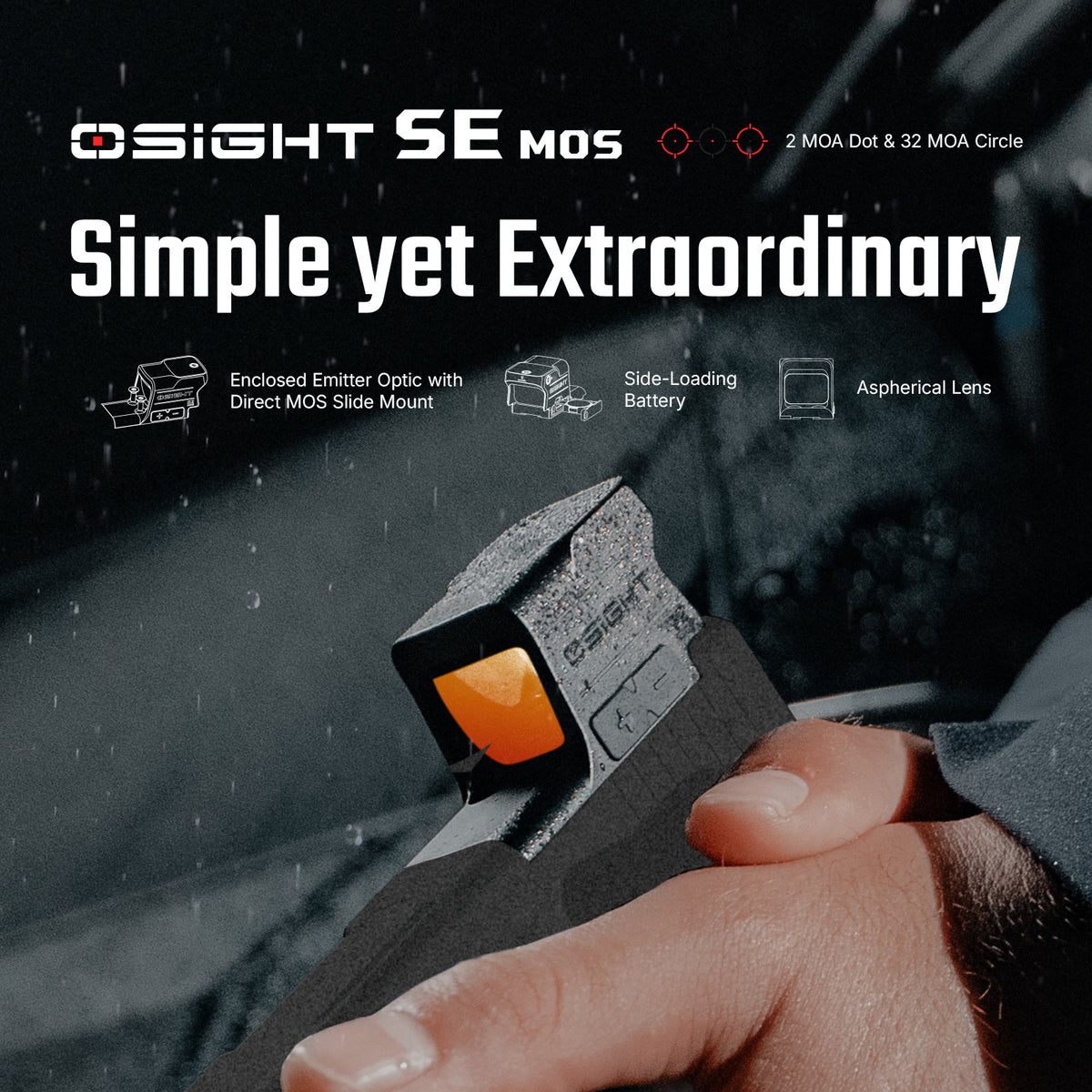 OLight Osight SE MOS Direct-Mount Enclosed Emitter Red Dot Sight with Multi-Reticule System