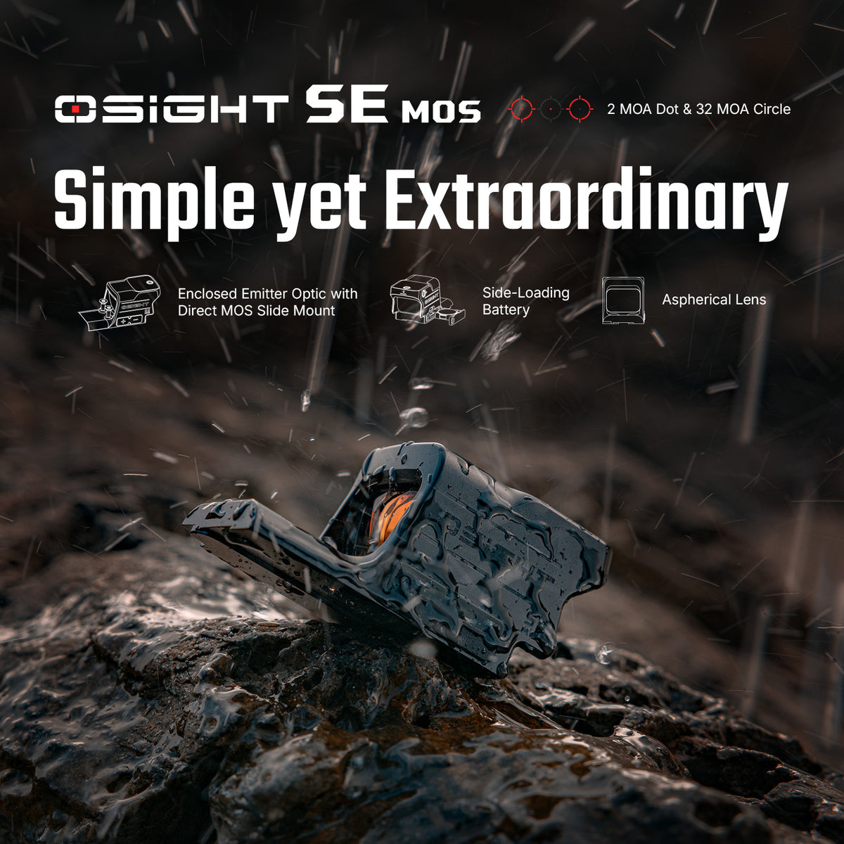 OLight Osight SE MOS Direct-Mount Enclosed Emitter Red Dot Sight with Multi-Reticule System
