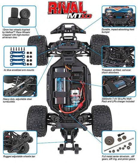Team Associated Rival MT10 RTR Truck Brushed with 2S Battery and Charger-11