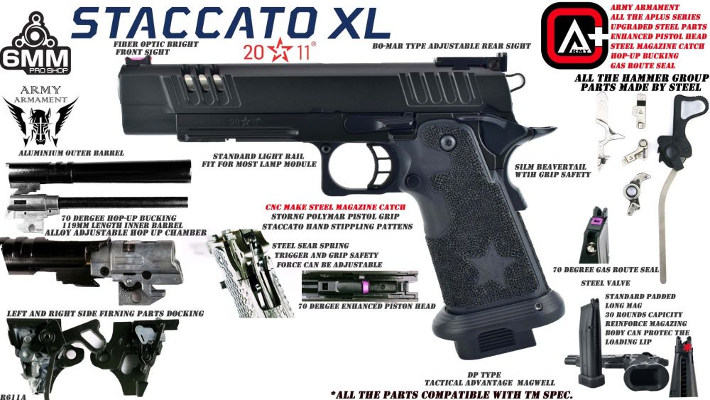 Army Armament R611A Staccato XL 2011 T8 Pistol  - Black