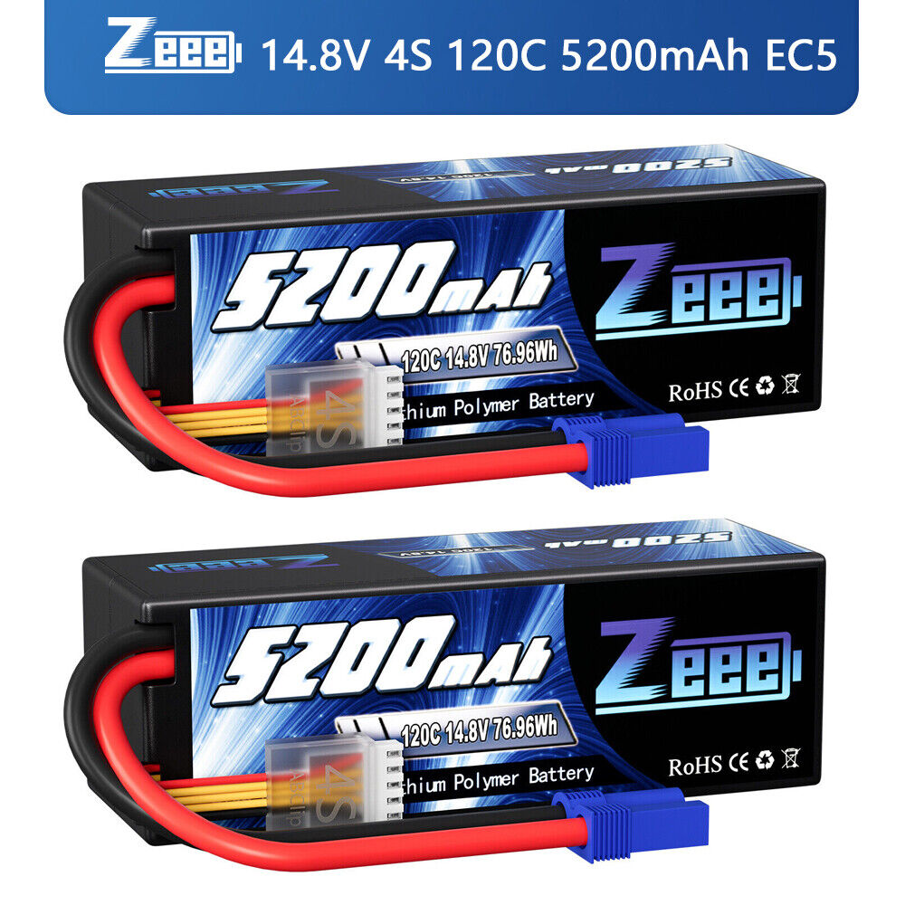 ZEEE 5200mAh 4S 14.8V 120C Lipo Stick Battery Pack x2 - EC5